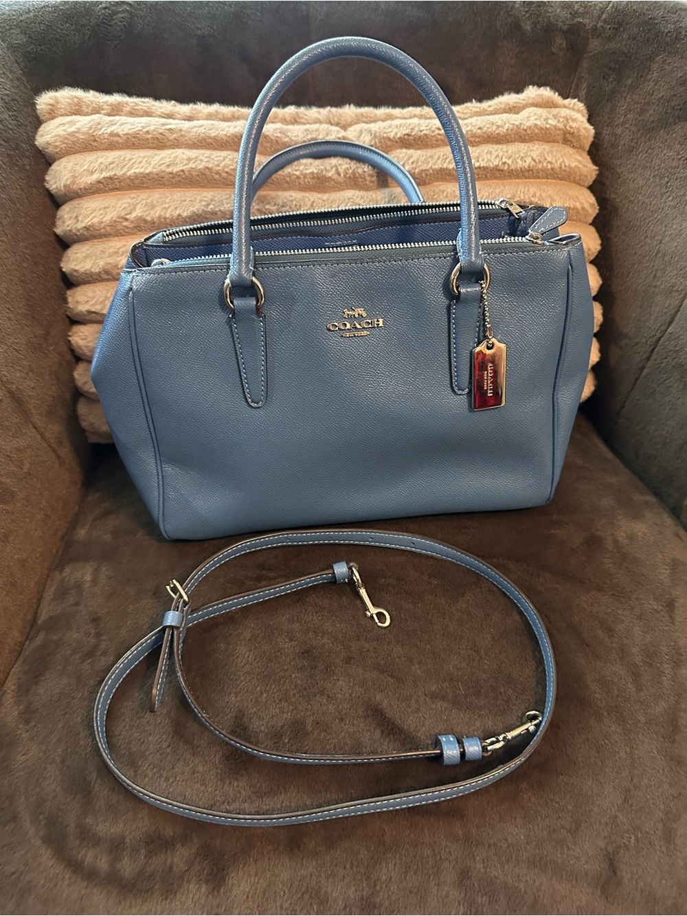 COACH Blue Leather Satchel with Detachable Strap